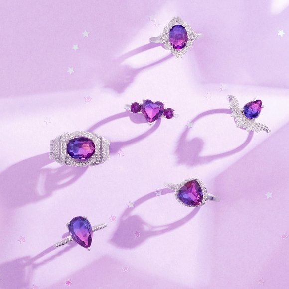 Pink & Purple Heart Gemstone Ring, 925 Sterling Silver Charmed Aroma - Picture 8 of 9